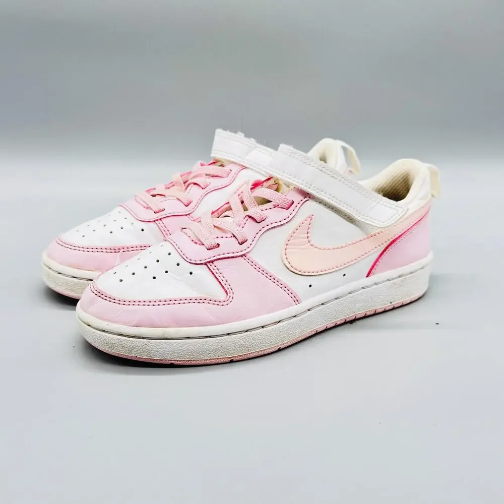 Nike Shoes Girls 2.5 Pink Leather Court Borough Low Hook Loop Athletic Sneakers